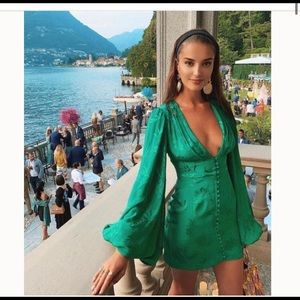 Isabelle Green Voluminous Sleeve Dress